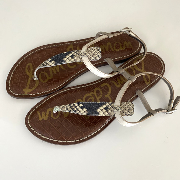 NWOB Sam Edelman Gigi Sandal Leather Animal Print Snake White Gray Ankle Strap 7 - Picture 4 of 6